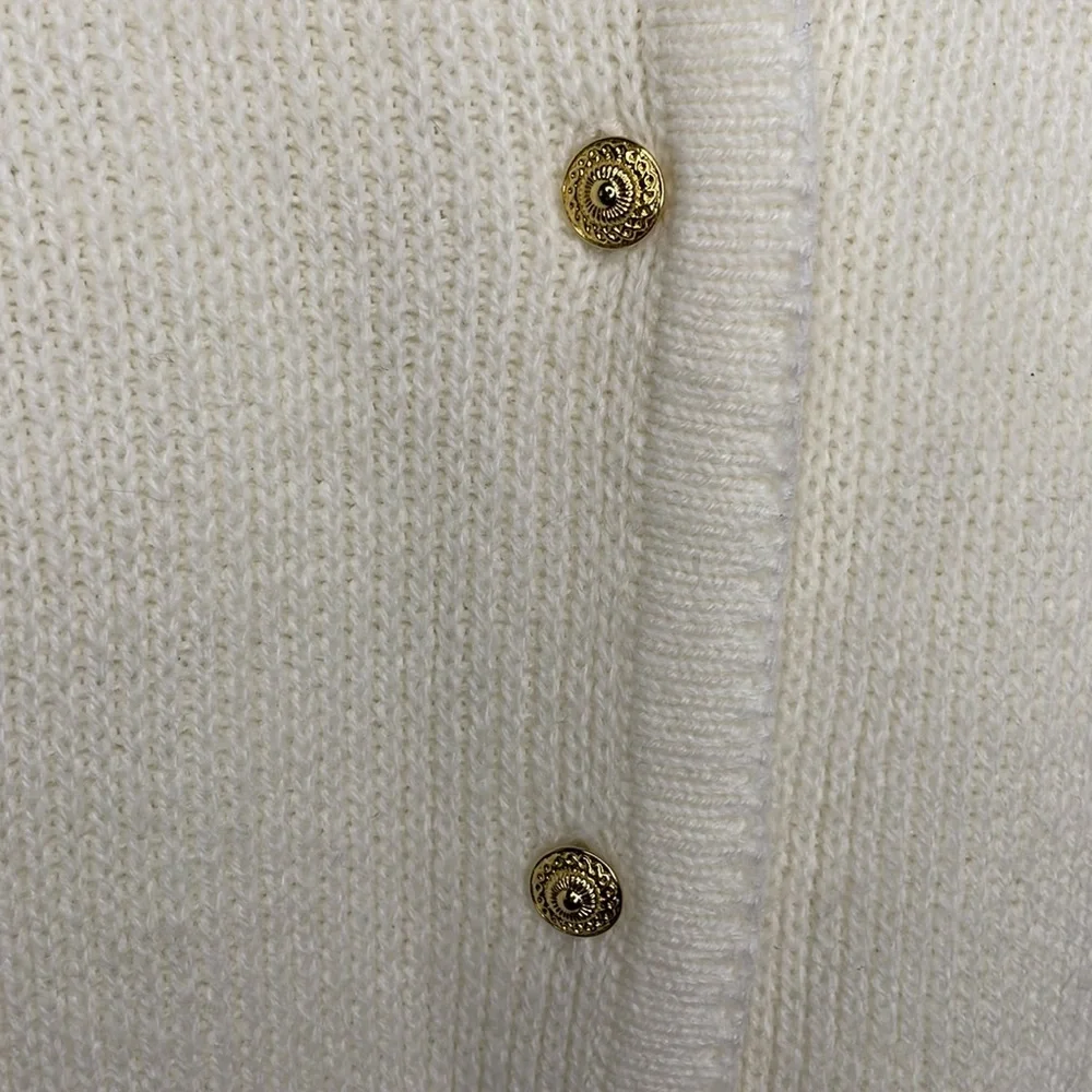 VINTAGE Crystal-Kobe Cardigan Sweater Cream Gold Decorative Buttons Classic Sm